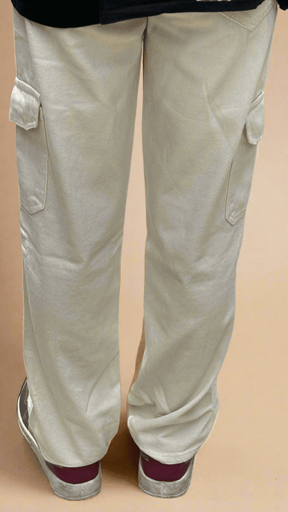 Soild CARGO Denim Pant | Cream Colour