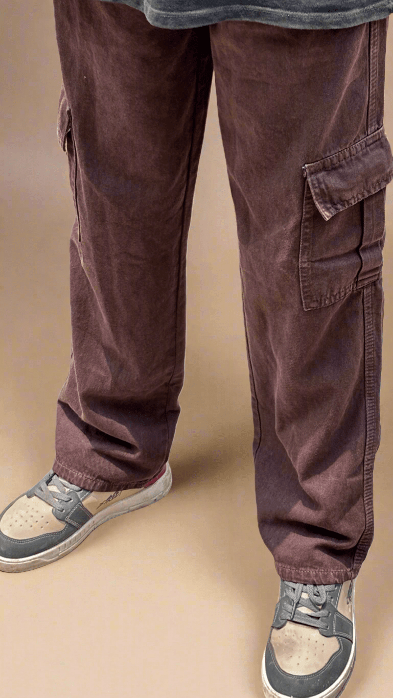 Solid Cargo Denim Pant | Coffee colour