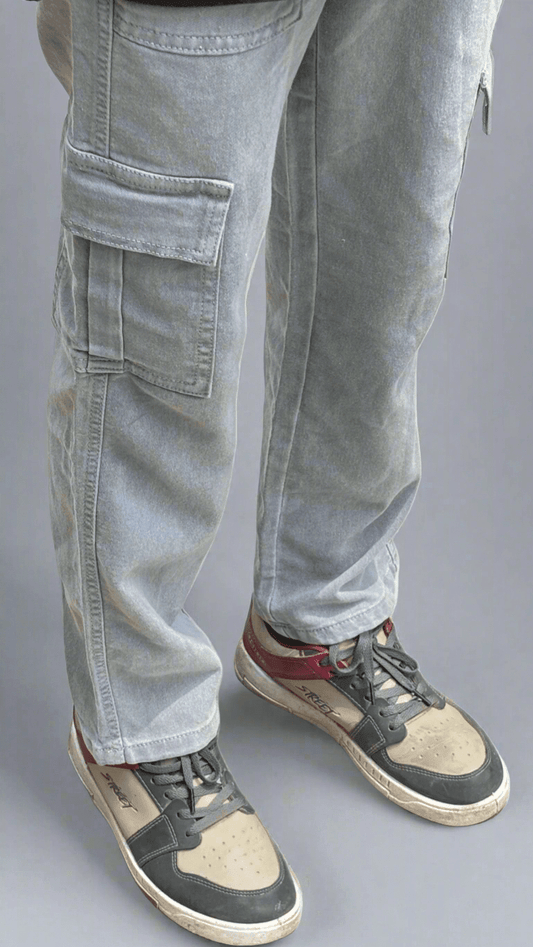 Solid Cargo Denim Pant | Grey Colour