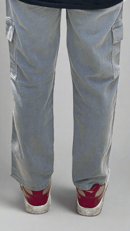 Solid Cargo Denim Pant | Grey Colour