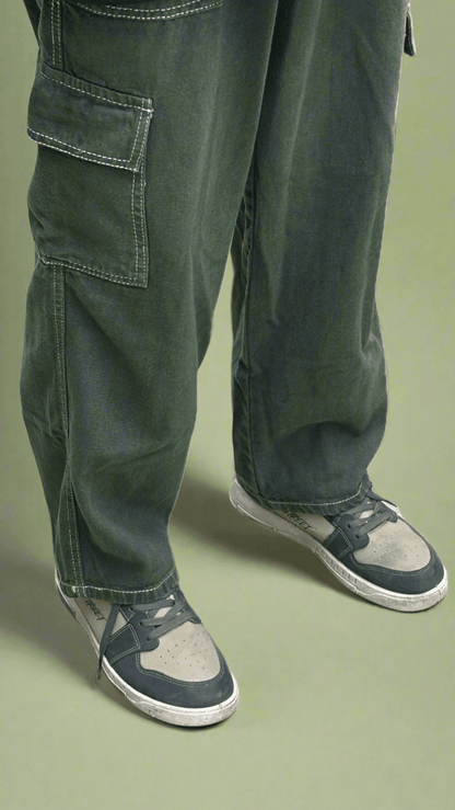 Solid Denim Cargo Pant | Olive Green