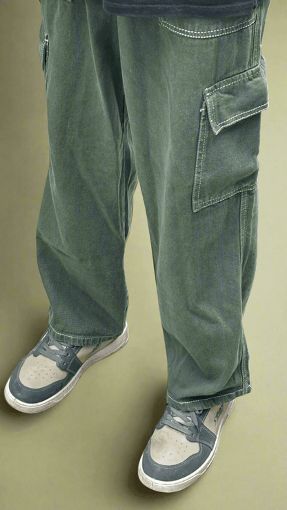 Solid Denim Cargo Pant | Olive Green